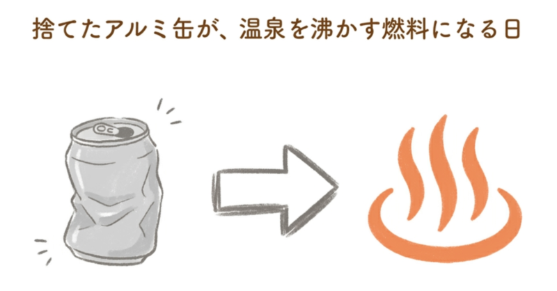 捨てたアルミ缶が温泉を沸かす燃料になる日