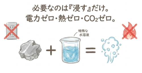 必要なのは浸すだけ。電力、熱、CO2ゼロ